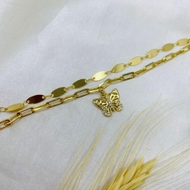 PULSEIRA DUPLA PINGENTE BORBOLETA
