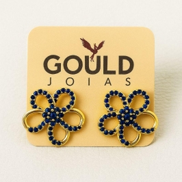 BRINCO FLOR AZUL CRAVEJADA