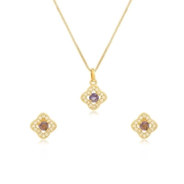 CONJUNTO  TREVO LILAS CRAVEJADO