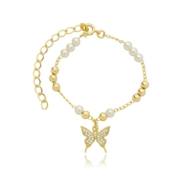 PULSEIRA PEROLA C/ BORBOLETA CRAVEJADA