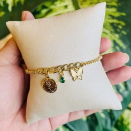 PULSEIRA PLANTA AMOR COLHE FELICIDADE/BORBOLETA GOTA VERDE