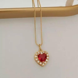 COLAR CORAÇAO ROSA CRAVEJADO