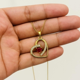 PINGENTE CORAÇAO ROSA C/ ZIRCONIA