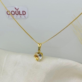 COLAR  PONTO DE LUZ CORAÇAO CRISTAL MEDIO