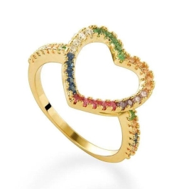 ANEL CORAÇAO VAZADO CRAVEJADO COLORIDO