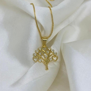 COLAR ARVORE DA VIDA CRAVEJADA DETALHES CORAÇÃO