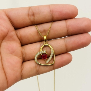 PINGENTE CORAÇAO ROSA C/ ZIRCONIA