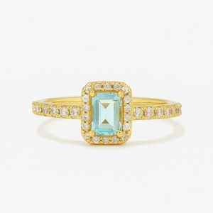 ANEL PRINCESA QUADRADO AZUL AGUA CRAVEJADO