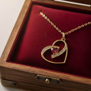 COLAR  CORAÇAO ROSA C/ ZIRCONIA