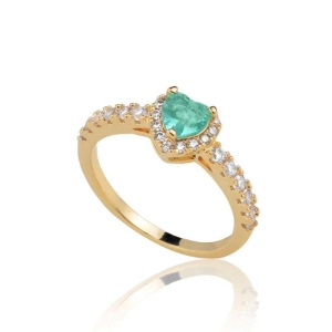 ANEL PRINCESA CORAÇÃO VERDE AGUA CRAVEJADO