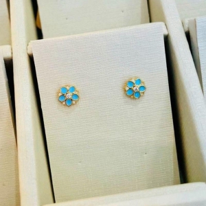 BRINCO FLOR AZUL C/ ZIRCONIA NO CENTRO INFANTIL