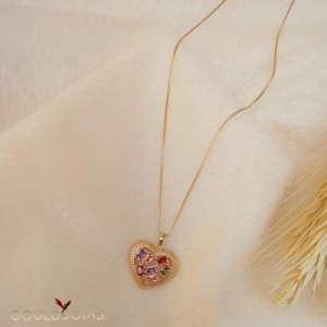 COLAR CORAÇÃO COM PEDRAS COLORIDAS