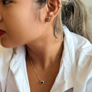 CONJUNTO CORAÇAO VERDE CRAVEJADO