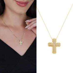 CORRENTE/ PINGENTE CRUZ CRAVEJADA