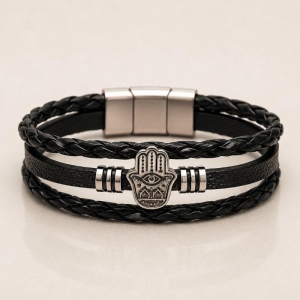 PULSEIRA ALÇA DE COURO TRANÇADA MAO DE FATIMA