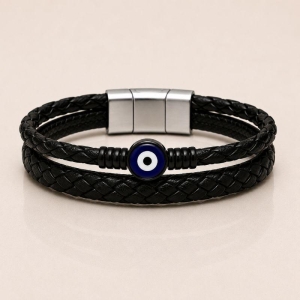 PULSEIRA ALÇA DE COURO TRANÇADA OLHO GREGO