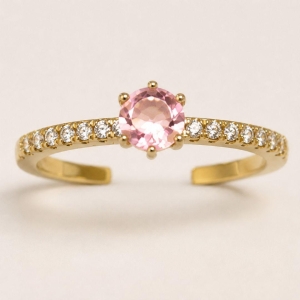 ANEL SOLITARIO PEDRA ROSA CRAVEJADO