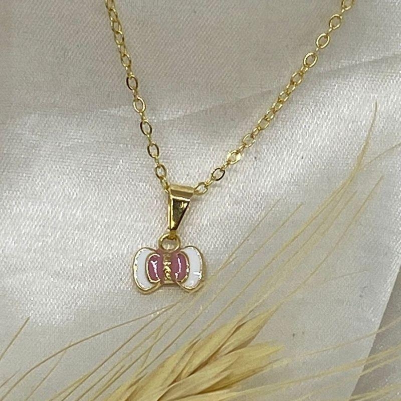 COLAR INFANTIL LAÇO ROSA RESINA