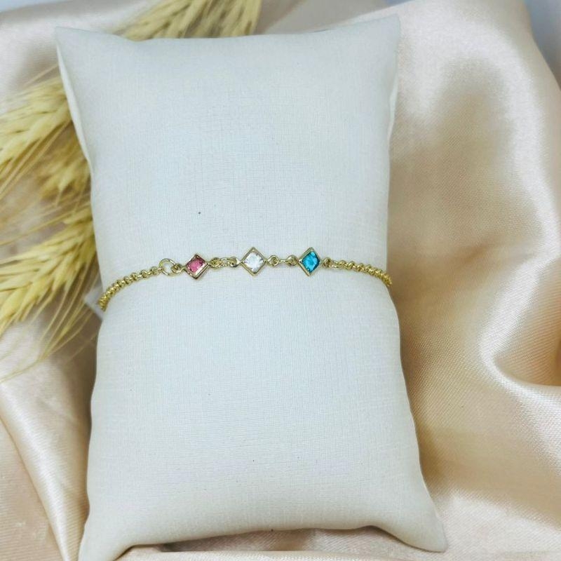 PULSEIRA INFANTIL 3 PEDRAS COLORIDAS