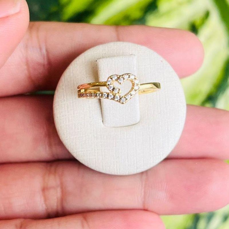 ANEL CORAÇAO CRAVEJADO C/ DOIS FIO