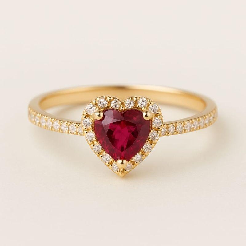 ANEL CORAÇÃO PEDRA VERMELHA