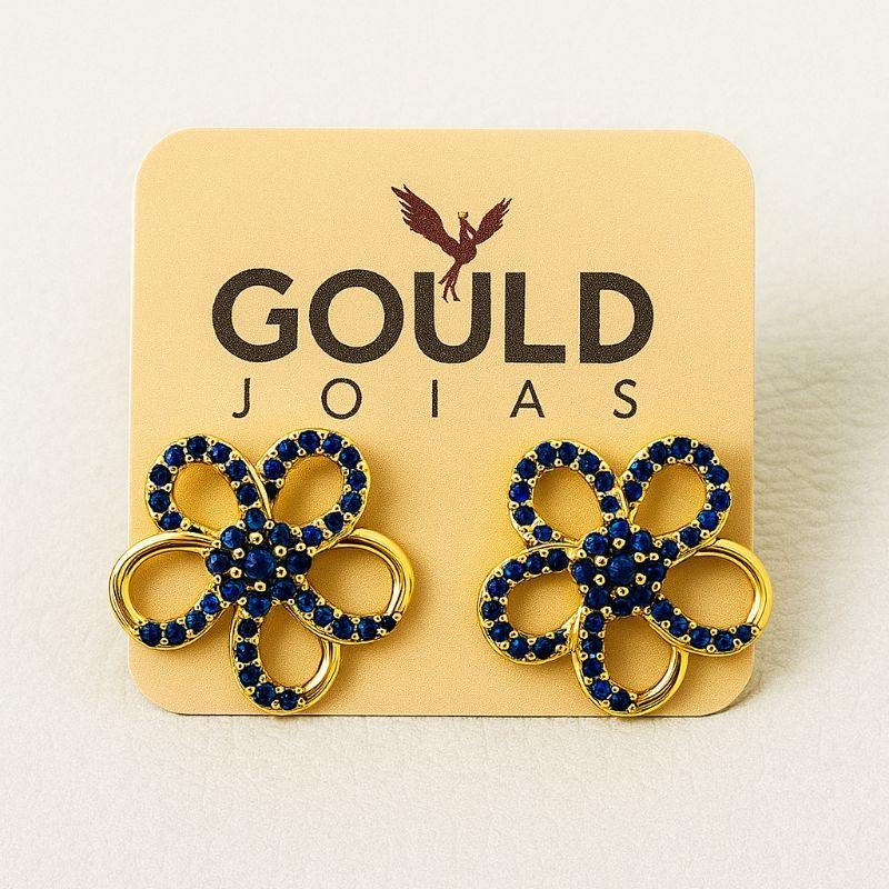 BRINCO FLOR AZUL CRAVEJADA