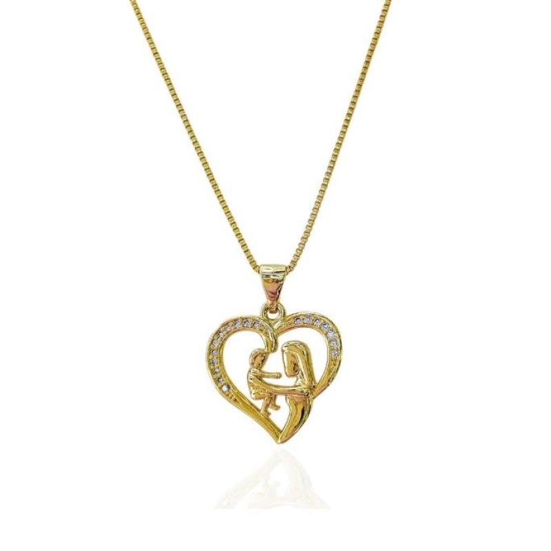 COLAR  CORAÇAO CRAVEJADO MAE FILHO