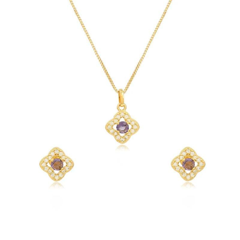 CONJUNTO  TREVO LILAS CRAVEJADO