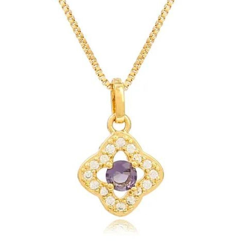 PINGENTE  TREVO LILAS CRAVEJADO