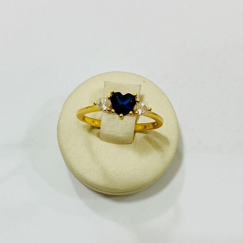 ANEL CORAÇAO AZUL C/ ZIRCONIA