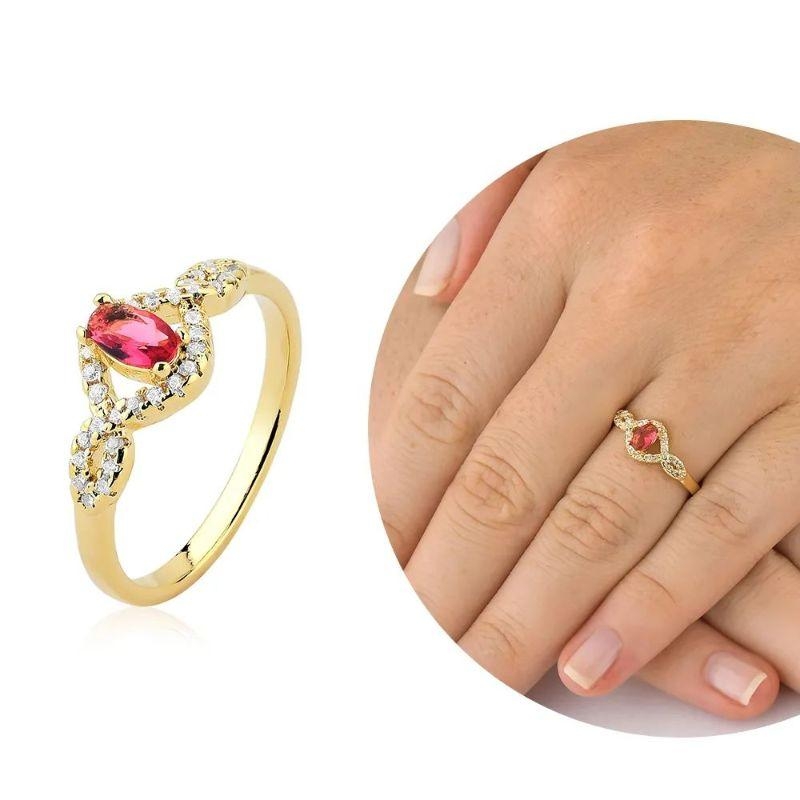 ANEL PEDRA ROSA CRAVEJADO