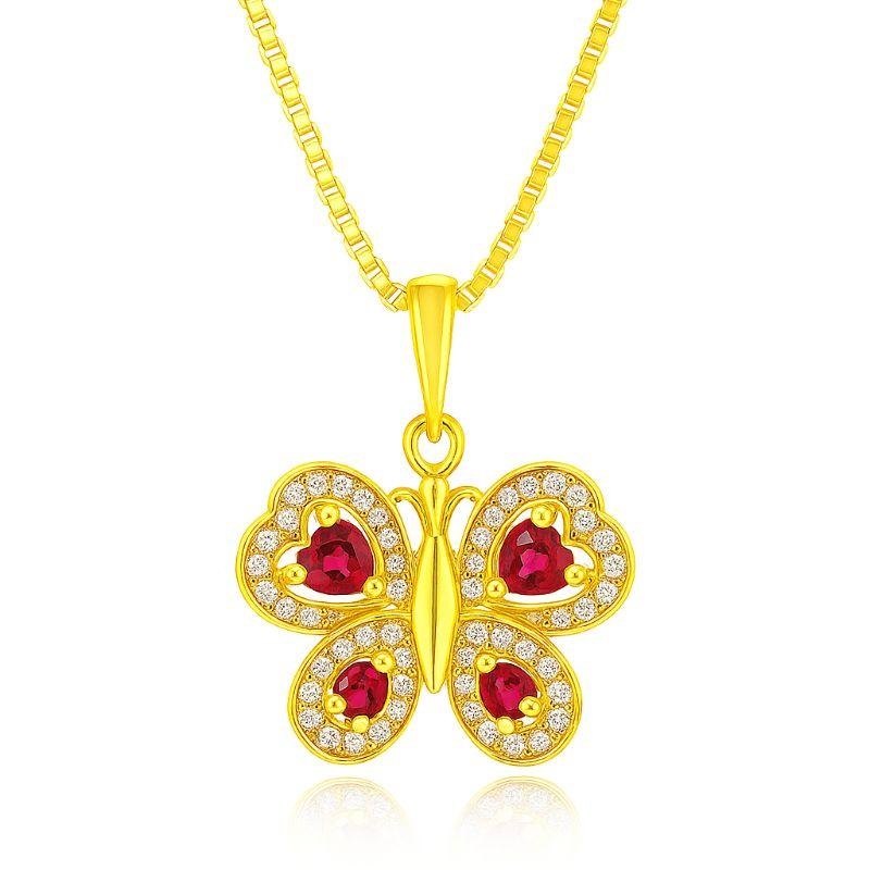 COLAR BORBOLETA CORAÇAO ROSA CRAVEJADA