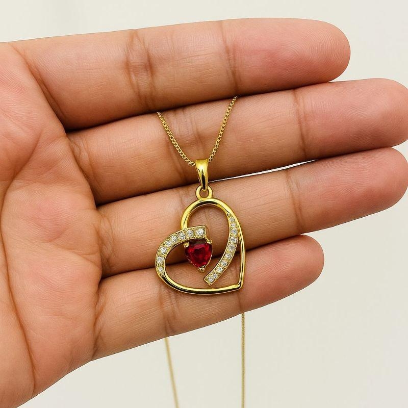 COLAR  CORAÇAO ROSA C/ ZIRCONIA