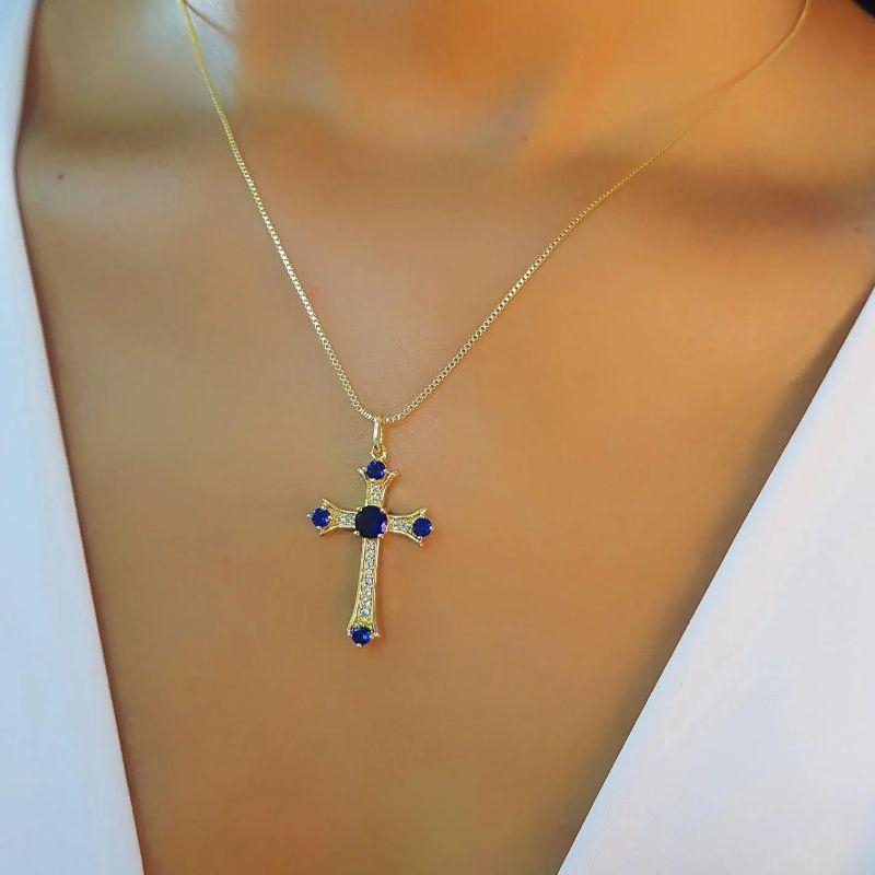 COLAR CRUZ ZIRCONIA AZUL