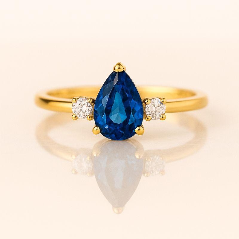 ANEL GOTA PEDRA AZUL COM ZIRCONIA