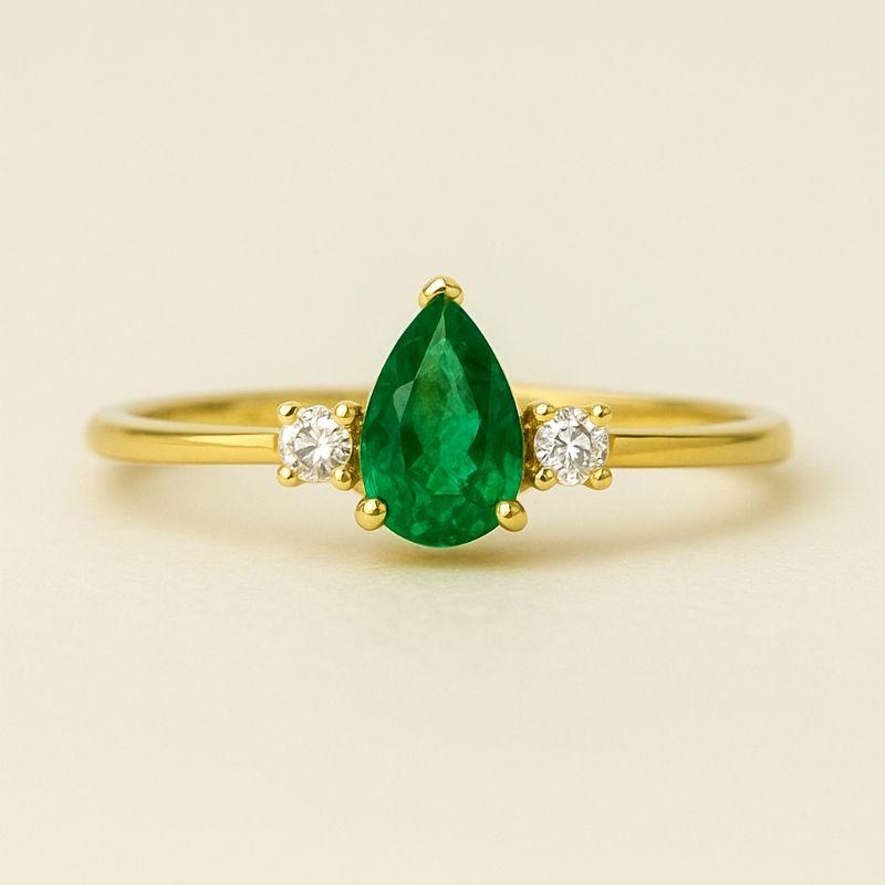 ANEL GOTA PEDRA VERDE COM ZIRCONIA