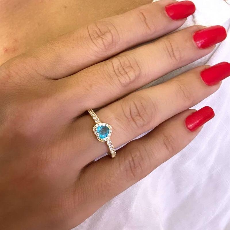 ANEL PRINCESA CORAÇÃO AZUL AGUA CRAVEJADO