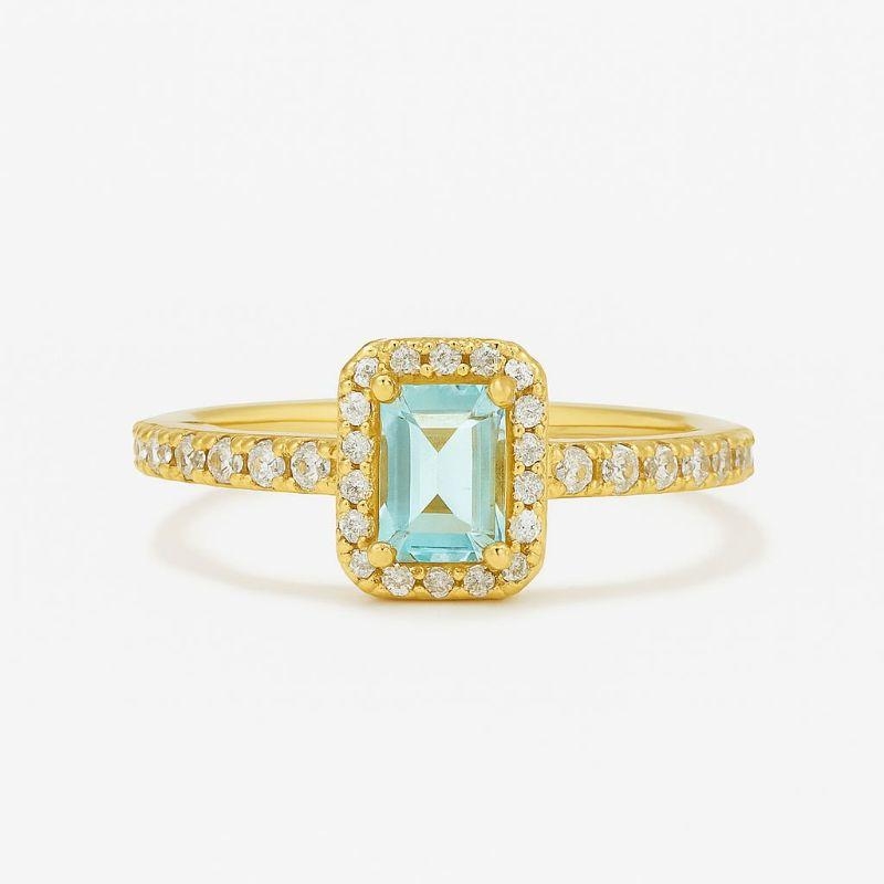 ANEL PRINCESA QUADRADO AZUL AGUA CRAVEJADO