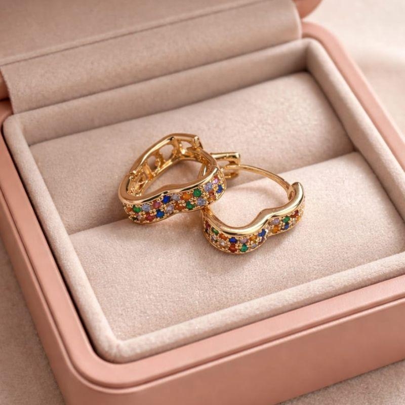 ARGOLA CORAÇAO M 2 FILA ZIRCONIA COLORIDA