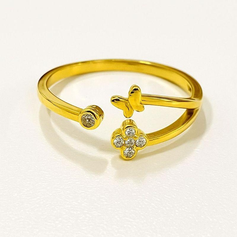 ANEL REGULAVEL BORBOLETA FLOR C/ ZIRCONIA