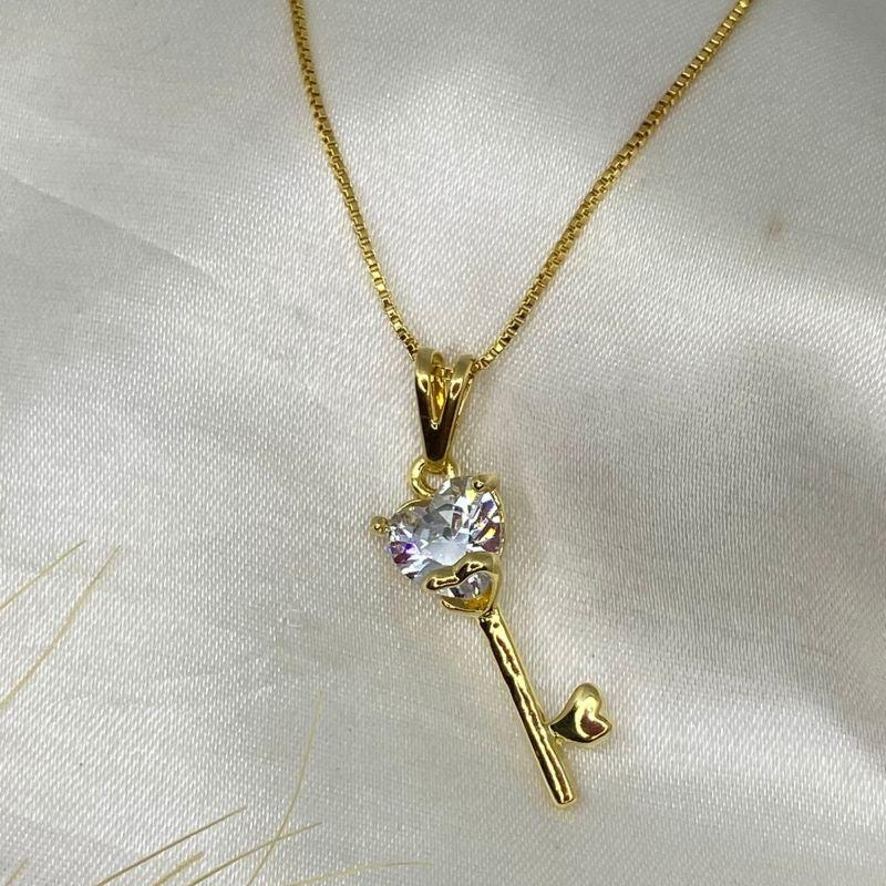 COLAR CHAVE CORAÇAO CRISTAL