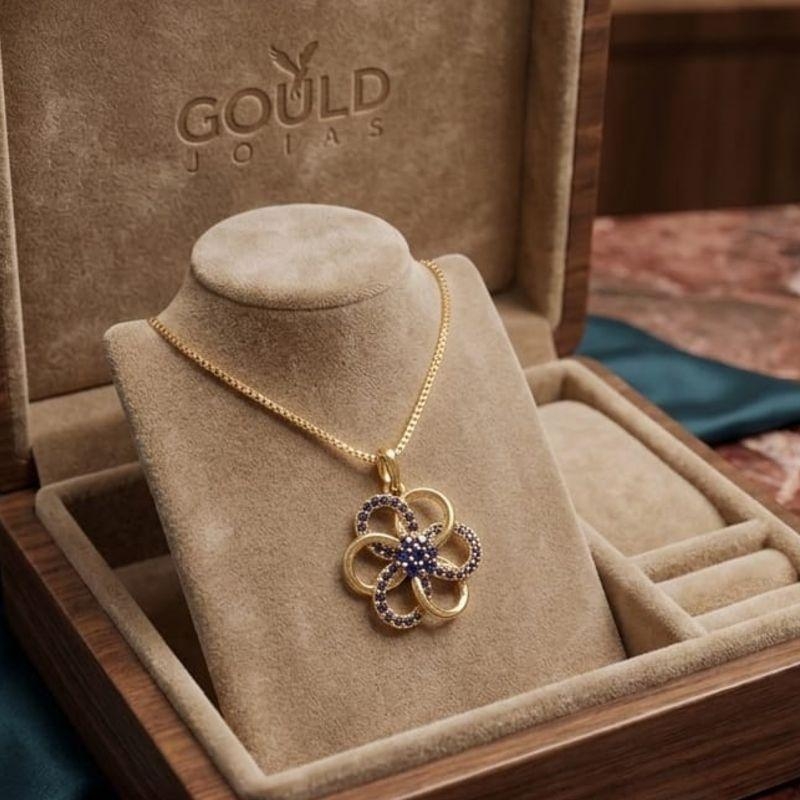 COLAR FLOR AZUL CRAVEJADA