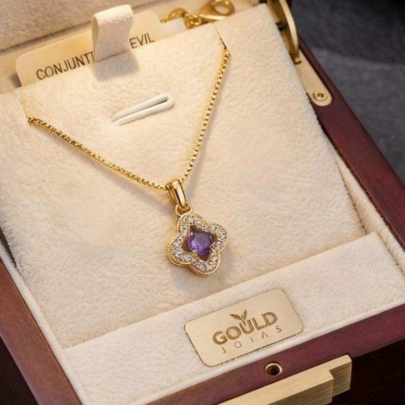 COLAR  TREVO LILAS CRAVEJADO