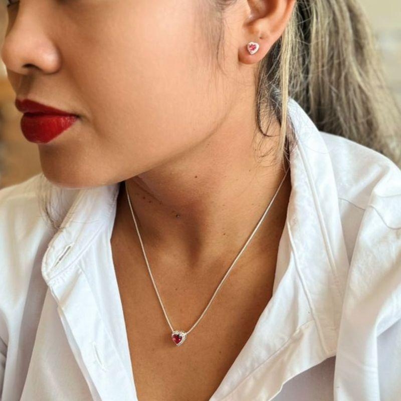 CONJUNTO CORAÇAO ROSA CRAVEJADO