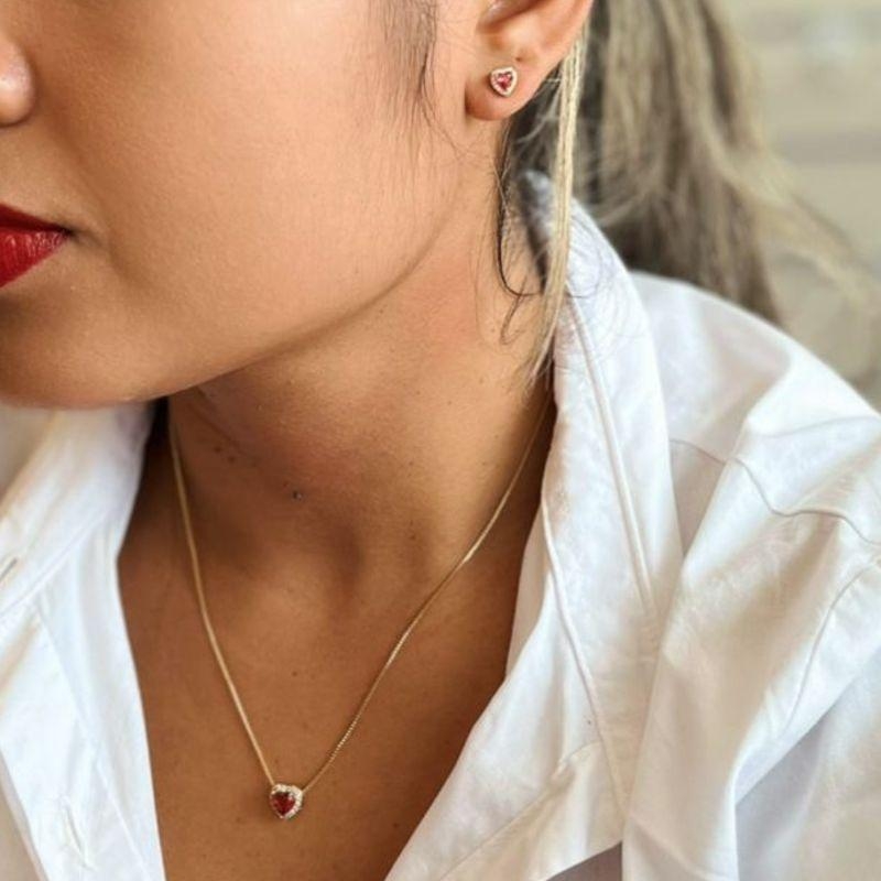 CONJUNTO CORAÇAO ROSA CRAVEJADO