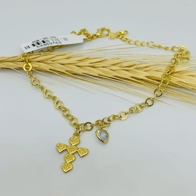 PULSEIRA ELOS COM CRUZ E PONTO DE LUZ EM CORAÇÃO