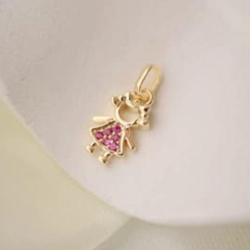 PINGENTE MENINA CRAVEJADA ROSA