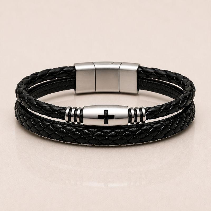 PULSEIRA ALÇA DE COURO TRANÇADA CRUZ