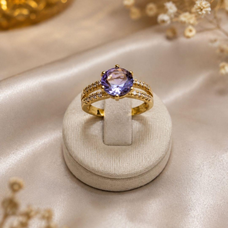 ANEL PEDRA LILAS 2 FILA CRAVEJADA