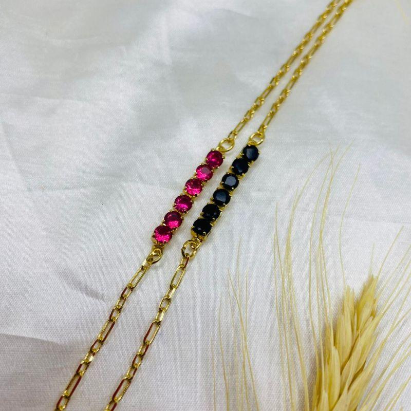 PULSEIRAS C 6 STRAS PRETO E ROSA